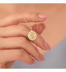 925 Ayar Altın Mikron Kaplama Ayyıldız Gümüş Kolye - CN00397