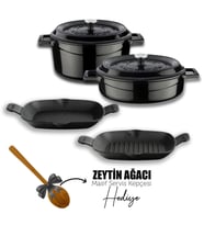Lava Döküm 5X Trendy Serisi Döküm Demir Tencere Tava Çeyiz Seti (Siyah)