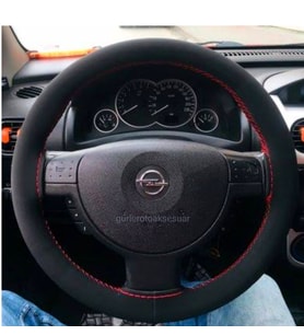 Uyumlu Opel corsa C dikmeli direksiyon kılıfı alkantara nubuk kırmızı ipli