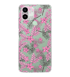 Redmi A1 Plus  Kamera korumalı Kapak Floral Pembe Tasarımlı  Şeffaf Kılıf