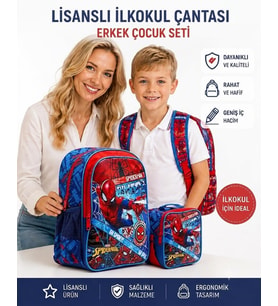 Erkek Çocuk Okul Çantası ve Beslenme seti, Çocuk Sırt Çantası Okul Çantası, Beslenme Çantası, Kalemlik, Silgilik Erkek çocuk okul çantası ilkokul seti