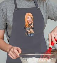 BK Gift Kişiye Özel Kadın Aşçı Karikatürlü Profesyonel Antrasit Mutfak Önlüğü, Aşçı Önlüğü, Şef Önlüğü, Arkadaşa Hediye-2