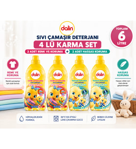 Dalin Sıvı Çamaşır Deterjanı 1500 ML 4 Lü Karma Set – Renk ve Koruma + Hassas Koruma Toplam 6 Litre