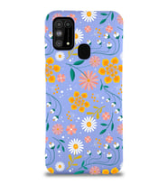 PrinfiFy Samsung Galaxy M31 Uyumlu Lansman Kılıf Çiçek Tasarımlı İçi Kadife Kapak (Lila)