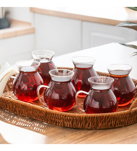 Perotti Keyfi Ala 6 Lı Borosilikat Çay Bardağı 15528 200 ml Borosilikat Cam Kulplu Çay Bardağı Seti