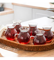 Perotti Keyfi Ala 6 Lı Borosilikat Çay Bardağı 15528 200 ml Borosilikat Cam Kulplu Çay Bardağı Seti