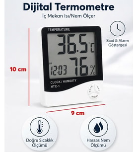 Dijital Saatli Oda Termometresi ve Nem Ölçer Higrometre Isı Ölçer 3'ü 1 Arada