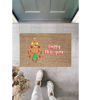 Dormot Modern Baskı - Happy New Year 8 - Karşılama Kapı Önü Paspası (Bej)