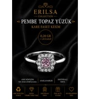 Sertifikalı Pembe Topaz Taşı Kare Faset Kesim 1 Karat Geri Dönüşüm Gümüş Ayarlanabilir Yüzük