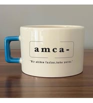Amca Baskılı Mavi Kulplu C Fincan