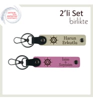 Sevgilinizle Her Gün Taşınabilecek Şık Hatıra, Gemi Figürlü Deri Takım, Sütlü Kahve-Pembe