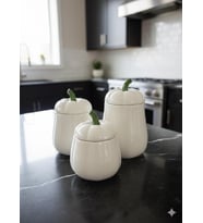 3'LÜ KAPAKLI BAL KABAK KAVANOZ SETİ BEYAZ PUMPKIN SERİSİ SERAMİK 500, 750 ve 1000 ML