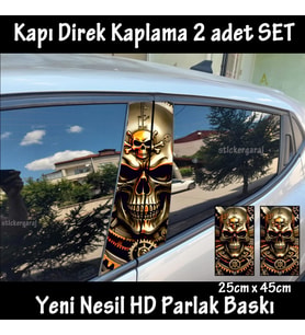 metal kuru kafa skull folyo - 2kapı için 2adet sticker kaplama - tuning modifiye