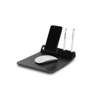 Şık Fonksiyonel Telefon Tutacaklı ve Kalemlik Bölmeli Suni Deri Mouse Pad (Siyah)