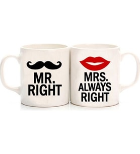 İKİLİ KUPA  MR.RIGHT VE MRS. ALWAYS RIGHT BASKILI KUPA
