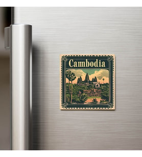 Kamboçya Cambodia - Posta Pulu Temalı Ülke - Baskılı Buzdolap Magneti Kare - 9x9 cm