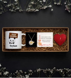 BK Gift Kişiye Özel Özür Dilerim Tasarımlı Kupa & Kolye & Mum Hediye Seti-2, Özür Dileme Hediyesi