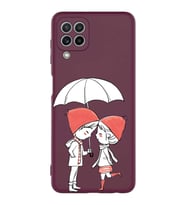 Samsung Galaxy M22 Uyumlu Lansman Kılıf Aşk Tasarımlı İçi Kadife Kapak-Mürdüm (Şeffaf)