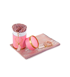 Özel Silindir Kutulu Set İnci Tesbihli Mevlid Örtülü Pembe Renk (Karışık)
