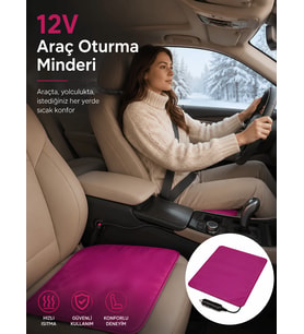 Beylini OMAK 12V Araç Isıtıcı Minder 30x45 CM Termostatlı Çakmaklık Girişli Tak Çalıştır Otomobil Koltuk Isıtma Minderi 30x45 CM