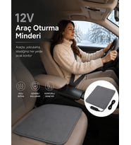 Beylini OMAK 12V Araç Isıtıcı Minder 30x45 CM Termostatlı Çakmaklık Girişli Tak Çalıştır Otomobil Koltuk Isıtma Minderi 30x45 CM