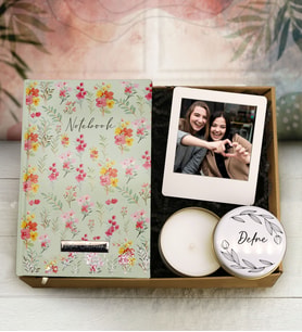 Kişiye Özel Desenli Defter & Kişiye Özel İnstagram Çerçeve & Kişiye Özel Metal Kutulu Mum Hediye Seti