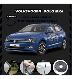 Volksvogen Polo MK6 Oto Araç Kapı Koruma Fitili 5metre Parlak Siyah Renk