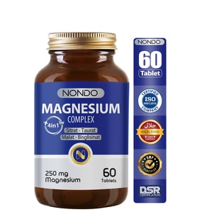 Nondo Magnezyum Kompleks 60 Tablet 250 mg 4 Form, Sitrat, Taurat, Malat, Bisglisinat, B6 Vitamini,