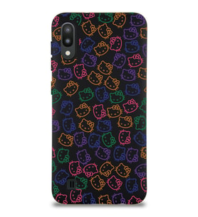 Samsung Galaxy M10 Uyumlu Lansman Kılıf Hello Kitty Tasarımlı İçi Kadife Kapak-Siyah (Şeffaf)