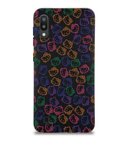 Samsung Galaxy M10 Uyumlu Lansman Kılıf Hello Kitty Tasarımlı İçi Kadife Kapak-Siyah (Şeffaf)