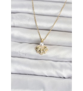 316L Çelik Zincir Gold Renk Deniz Kabuğu Model Kadın Kolye TJ-BKO11086