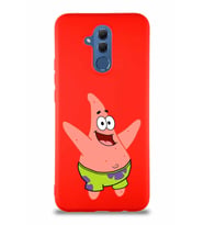 Huawei Mate 20 Lite Soft Premier Kapak Patrick Yıldız Tasarımlı Silikon Kılıf - Kırmızı (Şeffaf)