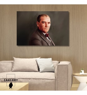 Tekli Yatay Kanvas Duvar Tablosu Papyonlu Yan Atatürk