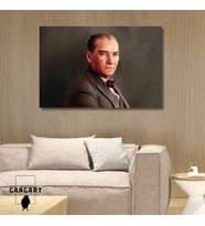 Tekli Yatay Kanvas Duvar Tablosu Papyonlu Yan Atatürk