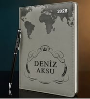 BK Gift Kişiye Özel İsimli Termo Sert Kapak 2026 Gri Ajanda & Kalem -6, Öğretmenler Günü Hediyesi, Yeni İş Hediyesi