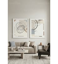 Modern Soyut Daireler ve Geometrik Formlar 2’li Ahşap Çerçeveli Tablo Seti