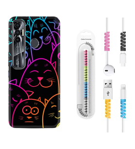 Tecno Spark 6 6 Go 8C 8 Pro 7 7 Pro Kılıf Kablo Koruma Spiral Silikon Neon Cats 1790