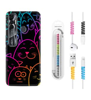 Tecno Spark 6 6 Go 8C 8 Pro 7 7 Pro Kılıf Kablo Koruma Spiral Silikon Neon Cats 1790