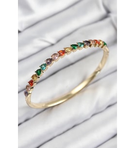 Pirinç Renkli Zirkon Taşlı Kalp Model Gold Renk Kadın Kelepçe TJ-BB7682