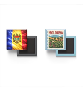 Buzdolap Magnetleri - Moldova Bayrağı ve Kişinev Posta Pulu Tema - 2'li Set Magneti