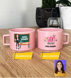 Kişiye Özel Karikatürlü Sınıf Öğretmeni Hediye Pastel Fincan Kadın Sınıf Öğretmenine Öğretmenler Günü Hediyesi (Pembe)