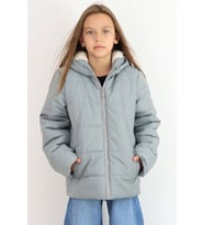 Kabancı Kız Çocuk Mont İç Kısmı Peluş Kapüşonlu Fermuarlı 6-9 Yaş , Açık Gri