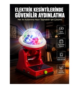 Mey İthalat® Çok Amaçlı Şarjlı LED Projektör Lamba Solar Enerjili RGB Ambiyans ve Parti Işığı
