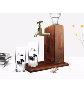 BK Gift Kişiye Özel Renkli Baskılı Godfather Baba Tasarımlı İkili Rakı Bardağı ve Ahşap Rakı Standı Hediye Seti-16 (Model 1)