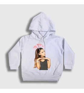 Presmono Unisex Çocuk Beyaz Hearts Ariana Grande Kapüşonlu Sweatshirt 152392tt