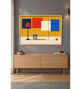 Bauhaus Oda Lamba ve Tabure Ahşap Çerçeveli Duvar Tablosu