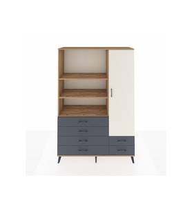 Hyperion Dolap 7 Raflı 6 Çekmeceli Tek Kapaklı  132x44x195 Çam-Aytaşı/Antrasit