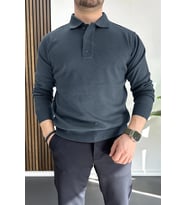 Erkek Düğmeli Polo Yaka Kazak İndigo Edw231