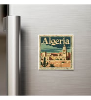 Cezayir Algeria - Posta Pulu Temalı Ülke - Baskılı Buzdolap Magneti Kare - 9x9 cm