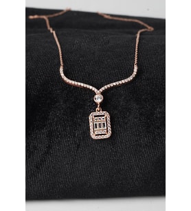 Baget Kolye Zirkon Taşlı 925 Ayar Gümüş Zincir Kolye (Rose)